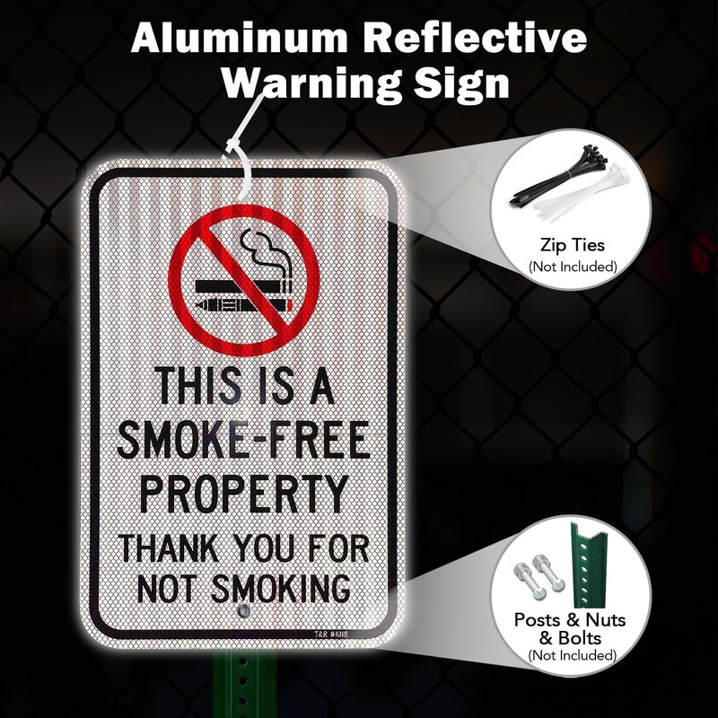 TR (2 Pack) Large No Smoking Sign, Thank You For Not Smoking Sign, 18" x 12" Engineer Grade Reflective Sheeting, Rust Free Aluminum, Weather Resistant, Waterproof, Fade Resistant, 2 Pre-drilled Holes - Image 5