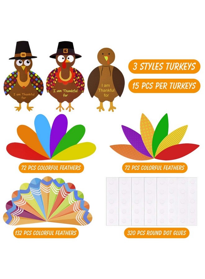 MIAHART 312 Pcs Thanksgiving Turkey Craft Kit Diy Turkey With Colorful Feathers And 320 Pcs Dot Glues Thanksgiving Stickers For Thanksgiving Party School Activities Decoration Supplies - Image 2