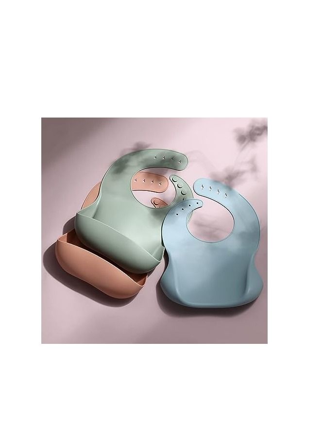 أوريتي سيليكون مريلة الأطفال للأطفال الصغار مجموعة من 3، bpa مجانية للجنسين ناعمة قابلة للتعديل مناسبة للماء مريلة تغذية - Image 3