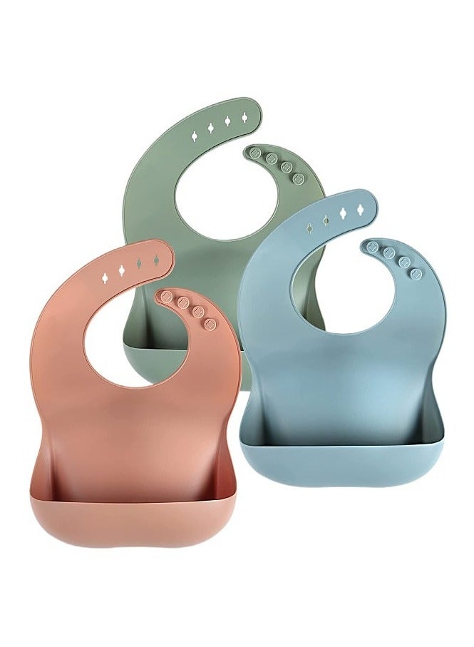 ORiTi Silicone Baby Bibs for Babies & Toddlers Set of 3, BPA Free Unisex Soft Adjustable Fit Waterproof Feeding Bibs