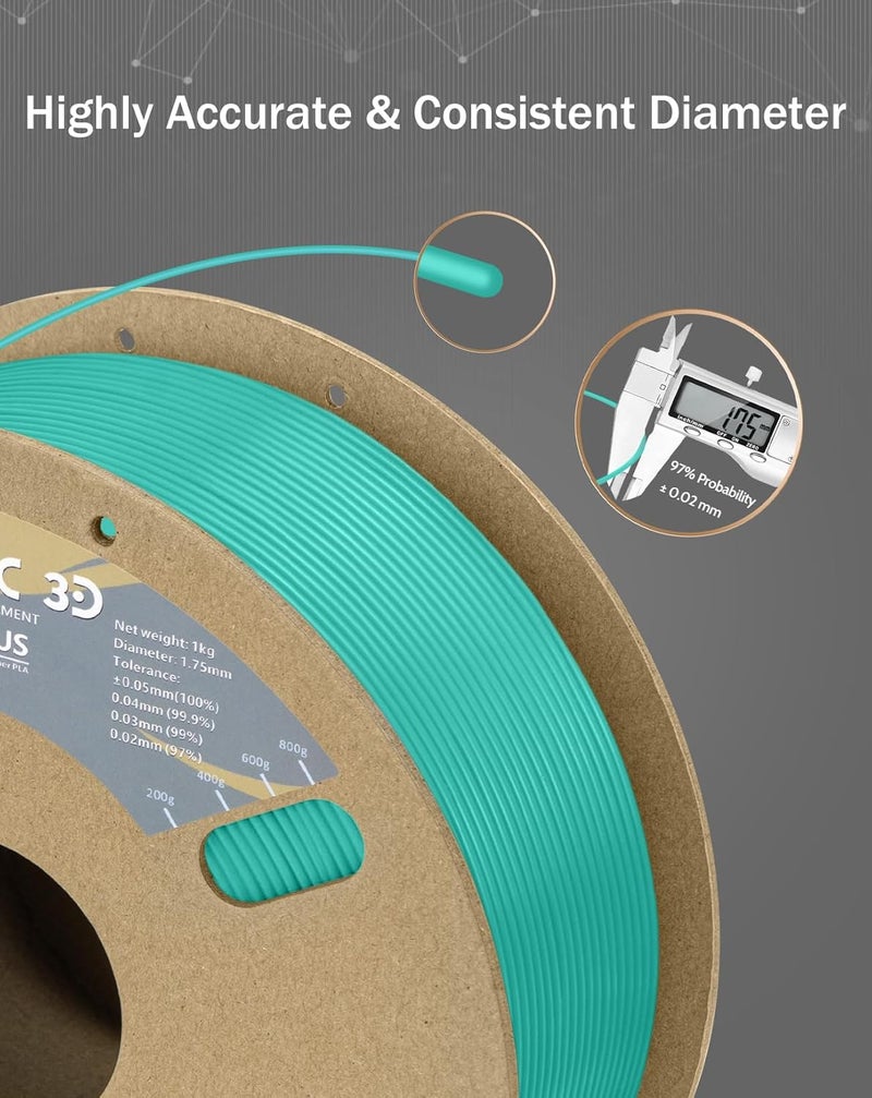 DURAMIC 3D PLA+ Filament 1.75mm 1Kg Cyanblue, PLA Plus Filament 1Kg Spool(2.2lbs) Tougher and Stronger, Dimensional Accuracy Probability +/- 0.02mm - Image 4