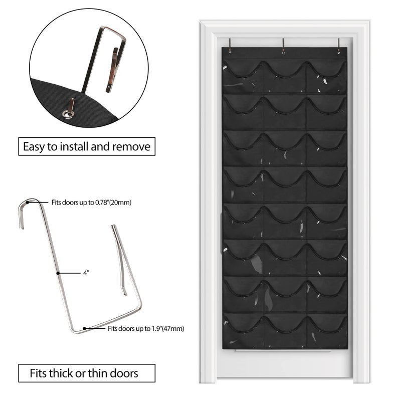 Dofilachy Hat Organizer Racks for Baseball Caps, Visible Hat Holder Rack for Wall Door with 3 Hooks, 24 Deep Pockets - Image 3