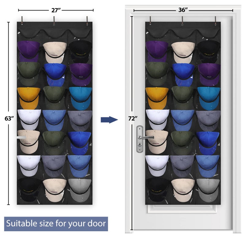 Dofilachy Hat Organizer Racks for Baseball Caps, Visible Hat Holder Rack for Wall Door with 3 Hooks, 24 Deep Pockets - Image 4