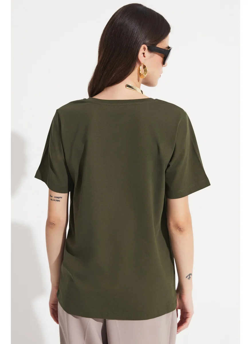 JUNE V-neck 100% Cotton Basic T-Shirt