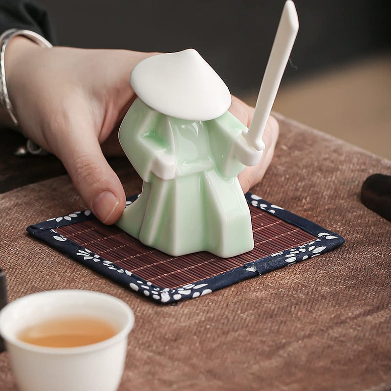 LYART Tea Pet Warrior Statue Figurine Tea Ornament Accessories Cute Kung Fu Tea Ceramic Sculpture Decoration Gift for Tearoom Home Office Children's Day Gift for Tea Lover 1pcs(Green) - Image 1