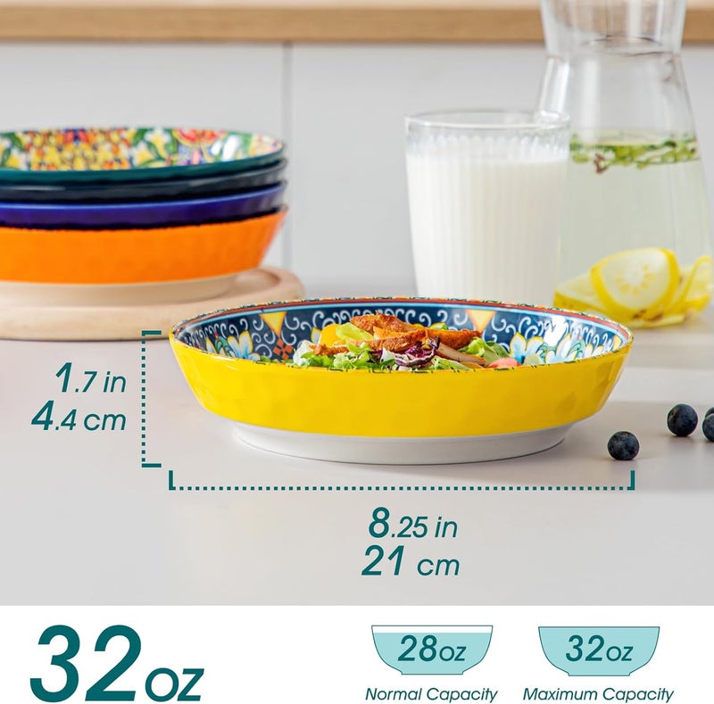 vancasso 32 Oz Pasta Bowls Sets of 6, Ceramic Large Colorful Salad Serving Bowls for Kitchen, Dishwasher & Microwave Safe, Soup Pasta Plates - Image 2