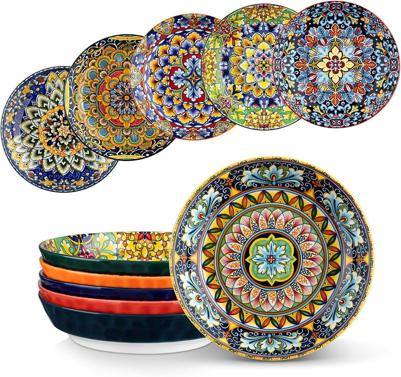 vancasso 32 Oz Pasta Bowls Sets of 6, Ceramic Large Colorful Salad Serving Bowls for Kitchen, Dishwasher & Microwave Safe, Soup Pasta Plates - Image 1