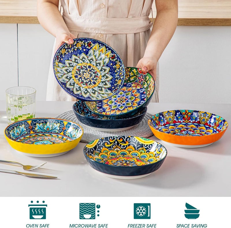 vancasso 32 Oz Pasta Bowls Sets of 6, Ceramic Large Colorful Salad Serving Bowls for Kitchen, Dishwasher & Microwave Safe, Soup Pasta Plates - Image 3