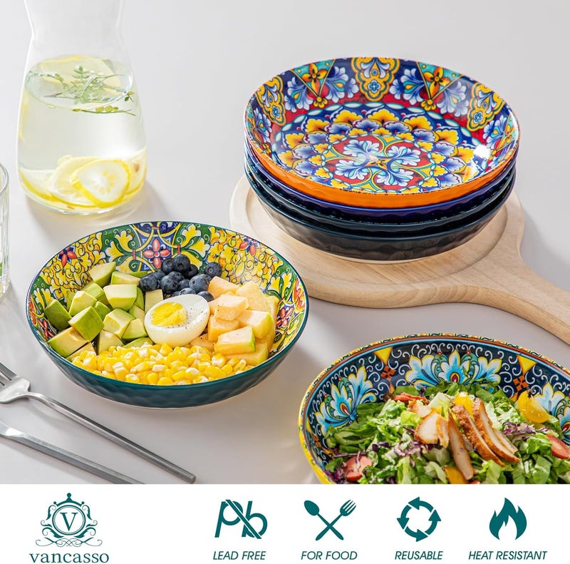 vancasso 32 Oz Pasta Bowls Sets of 6, Ceramic Large Colorful Salad Serving Bowls for Kitchen, Dishwasher & Microwave Safe, Soup Pasta Plates - Image 4
