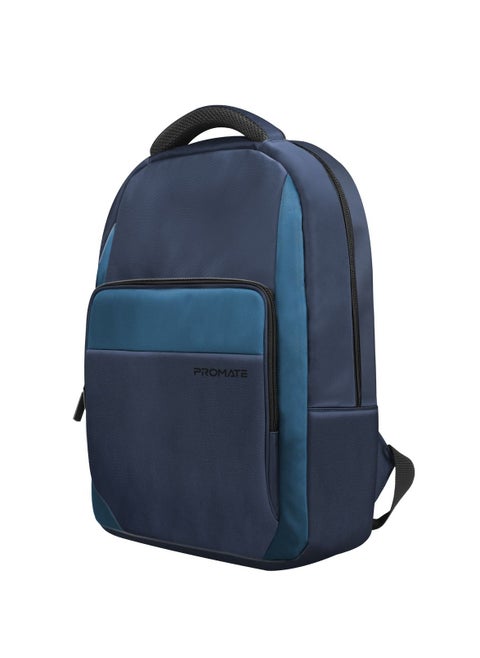 Promate Travel Laptop Backpack, Premium Durable with Multiple Spacious Compartments, Water-Resistance, Mesh Padded Strap, for 15.6-inch Laptops, Tablets, Limber-BP.Blue