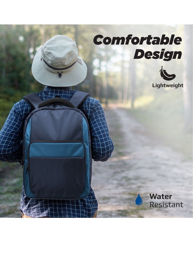PROMATE - Promate Travel Laptop Backpack, Premium Durable with Multiple Spacious Compartments, Water-Resistance, Mesh Padded Strap, for 15.6-inch Laptops, Tablets, Limber-BP.Blue - Image 1