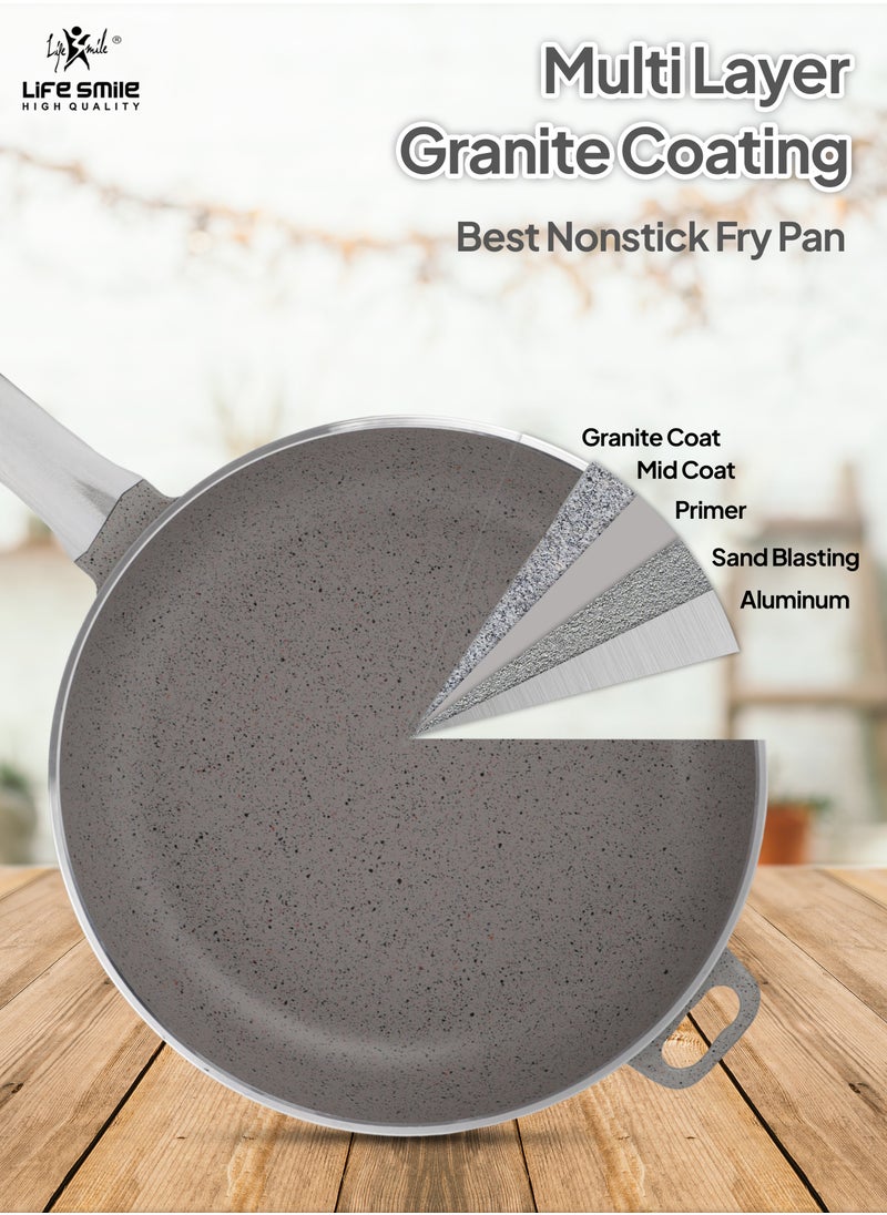 Life Smile - LIFE SMILE Frying Pan Big Size With Lid - Multi Layer Granite Coating Fry Pan | 100% PFOA FREE | Heat-Resistant Handle Hanging Loop | Induction Base (Davy Grey, 28 CM (2.9 Liters)) - Image 1