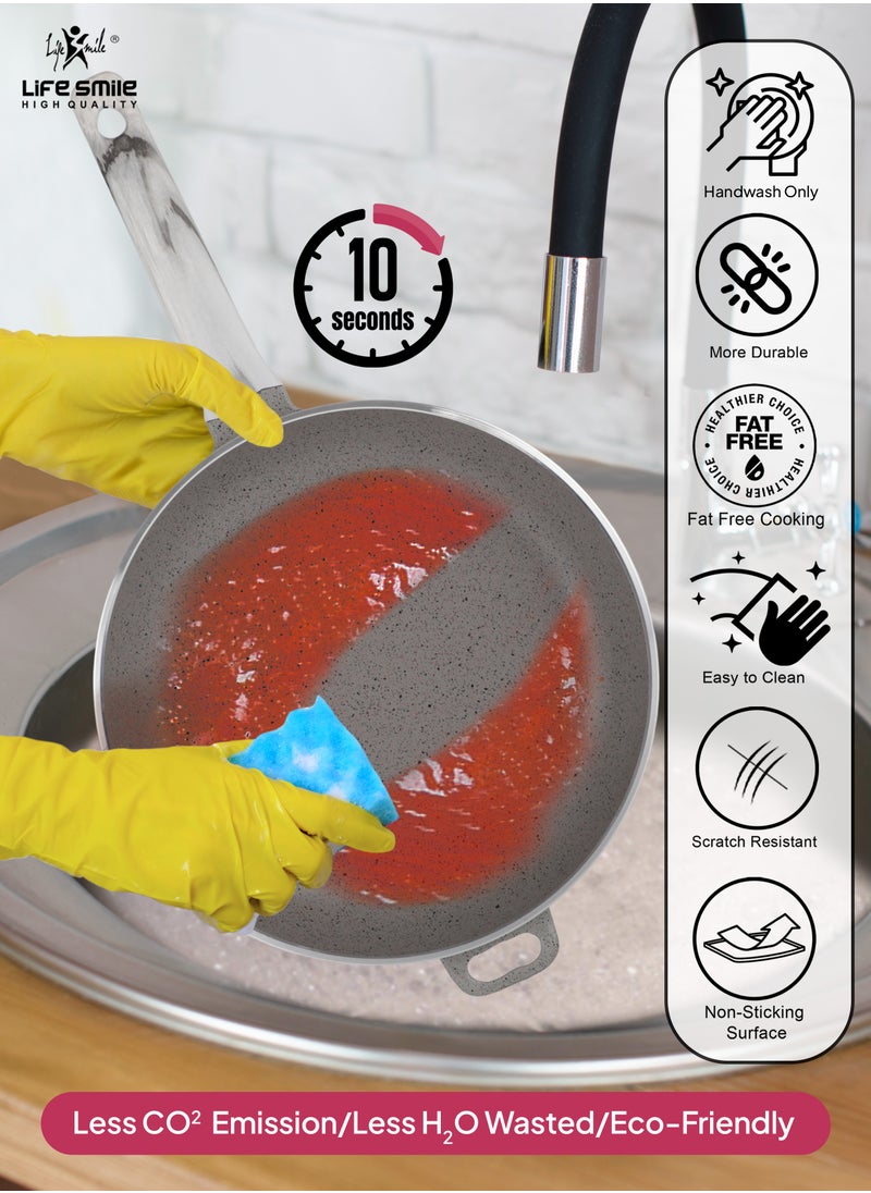 Life Smile - LIFE SMILE Frying Pan Big Size With Lid - Multi Layer Granite Coating Fry Pan | 100% PFOA FREE | Heat-Resistant Handle Hanging Loop | Induction Base (Davy Grey, 28 CM (2.9 Liters)) - Image 1