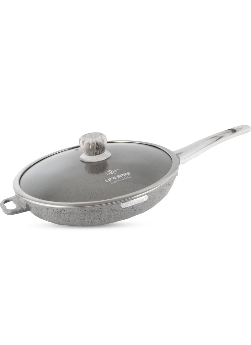Life Smile - LIFE SMILE Frying Pan Big Size With Lid - Multi Layer Granite Coating Fry Pan | 100% PFOA FREE | Heat-Resistant Handle Hanging Loop | Induction Base (Davy Grey, 28 CM (2.9 Liters)) - Image 1