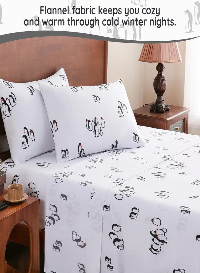 LONAVA 100% Organic Cotton Flannel Sheet Set 4 Pieces, Warm&Cozy Velvety Soft Heavyweight - Double Brushed Flannel, 16 inch Deep Pocket Bedsheets,(Queen,Peguin) - Image 2