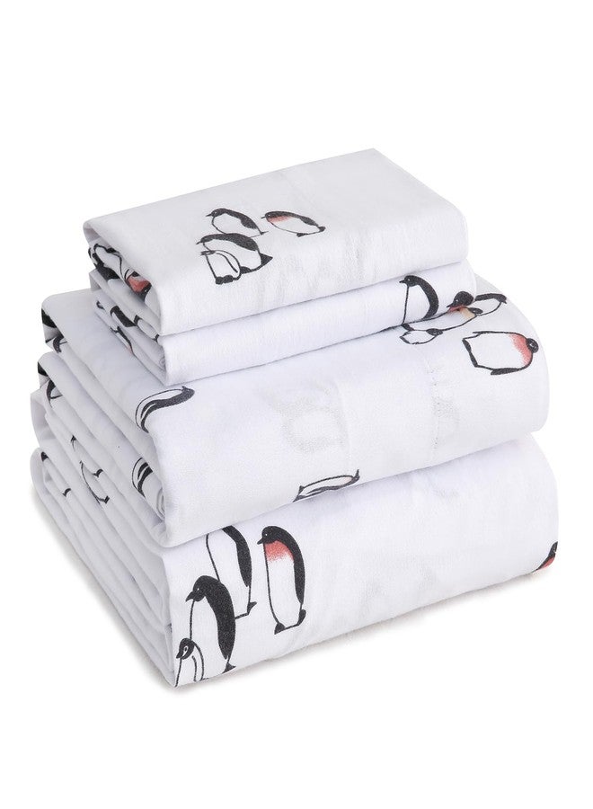 LONAVA 100% Organic Cotton Flannel Sheet Set 4 Pieces, Warm&Cozy Velvety Soft Heavyweight - Double Brushed Flannel, 16 inch Deep Pocket Bedsheets,(Queen,Peguin) - Image 1
