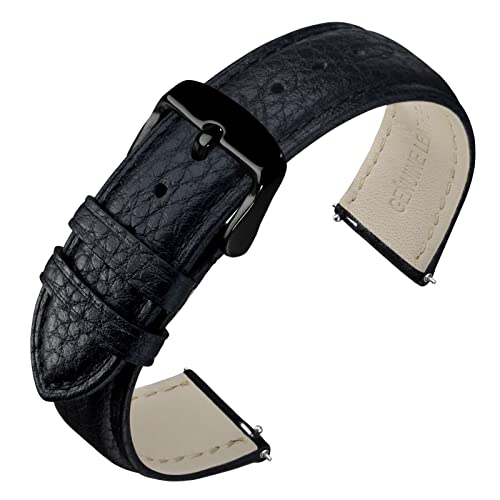 ANNEFIT Watch Band 20mm Quick Release Textured Padded Leather Straps with Black Buckle for Men and Women Black - Image 1