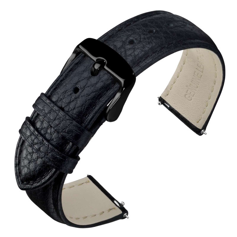 ANNEFIT Watch Band 20mm Quick Release Textured Padded Leather Straps with Black Buckle for Men and Women Black - Image 2