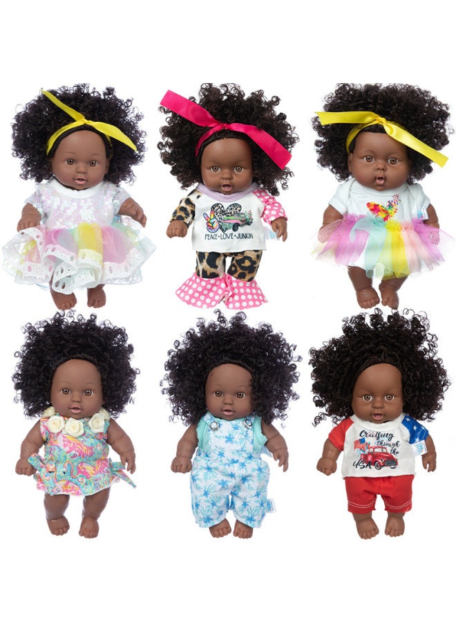 Direct Supply Vinyl Doll 8 Inch African Black Doll Children's Simulation Baby 20cm Rebirth Doll Toy-Color:Q8-054C Red Blue Sleeve Shorts-Height:8 Inch Vinyl Doll - Image 2