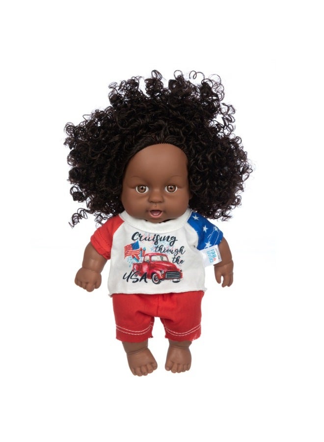 Direct Supply Vinyl Doll 8 Inch African Black Doll Children's Simulation Baby 20cm Rebirth Doll Toy-Color:Q8-054C Red Blue Sleeve Shorts-Height:8 Inch Vinyl Doll - Image 1