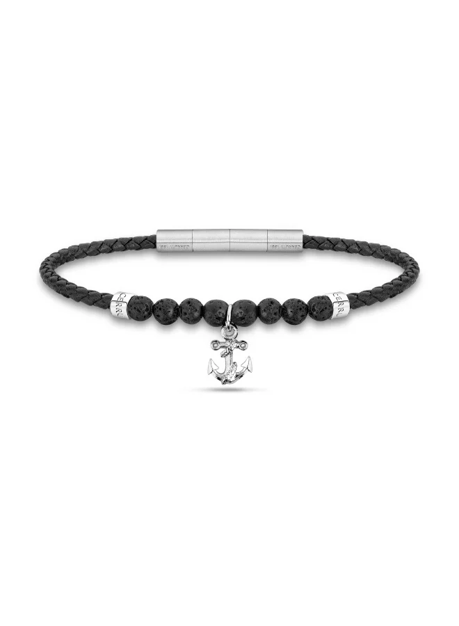 شيروتي 1881 سوار كيسمايت بمرساة من الستانلس ستيل وجلد أسود ملتوي وخزف بركاني