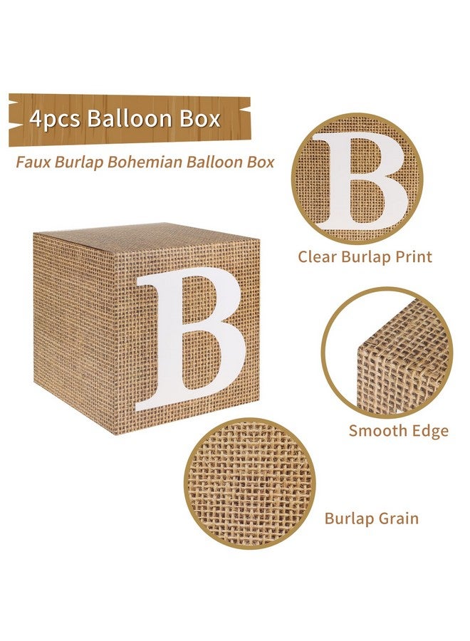 RUBFAC Baby Boxes with Letters for Baby Shower, 4pcs Rustic Farmhouse Style Boho Balloon Boxes with Burlap Grain for Birthday Gender Reveal Decoration Backdrop Photo Props - Image 3