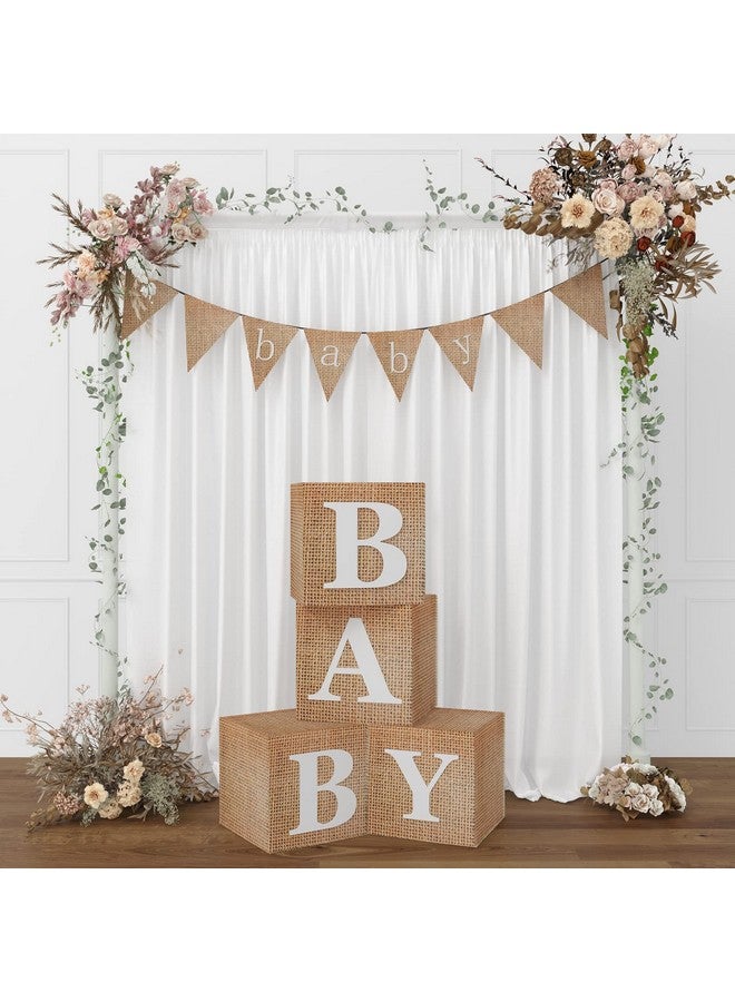 RUBFAC Baby Boxes with Letters for Baby Shower, 4pcs Rustic Farmhouse Style Boho Balloon Boxes with Burlap Grain for Birthday Gender Reveal Decoration Backdrop Photo Props - Image 1