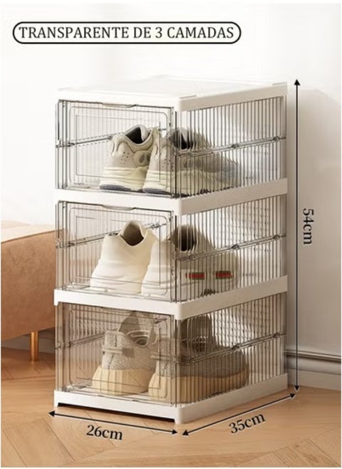 3-layer shoe storage box, with a visual window and ventilation design for organizing shoes, transparent plastic stackable shoe container storage box, saves space