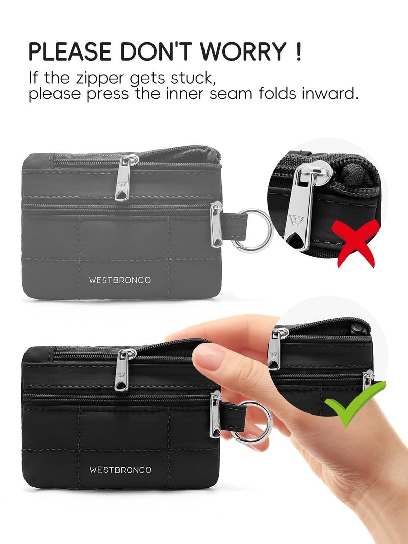 WESTBRONCO Small Puffer Lanyard Wallet with ID Window, Minimalist RFID Nylon Coin Pouch with 2 Zipper Pockets, Neck Badge Wallet, Waterproof Card Holder Wallet for Cards, Cash, Travel, Women, Men - Image 2