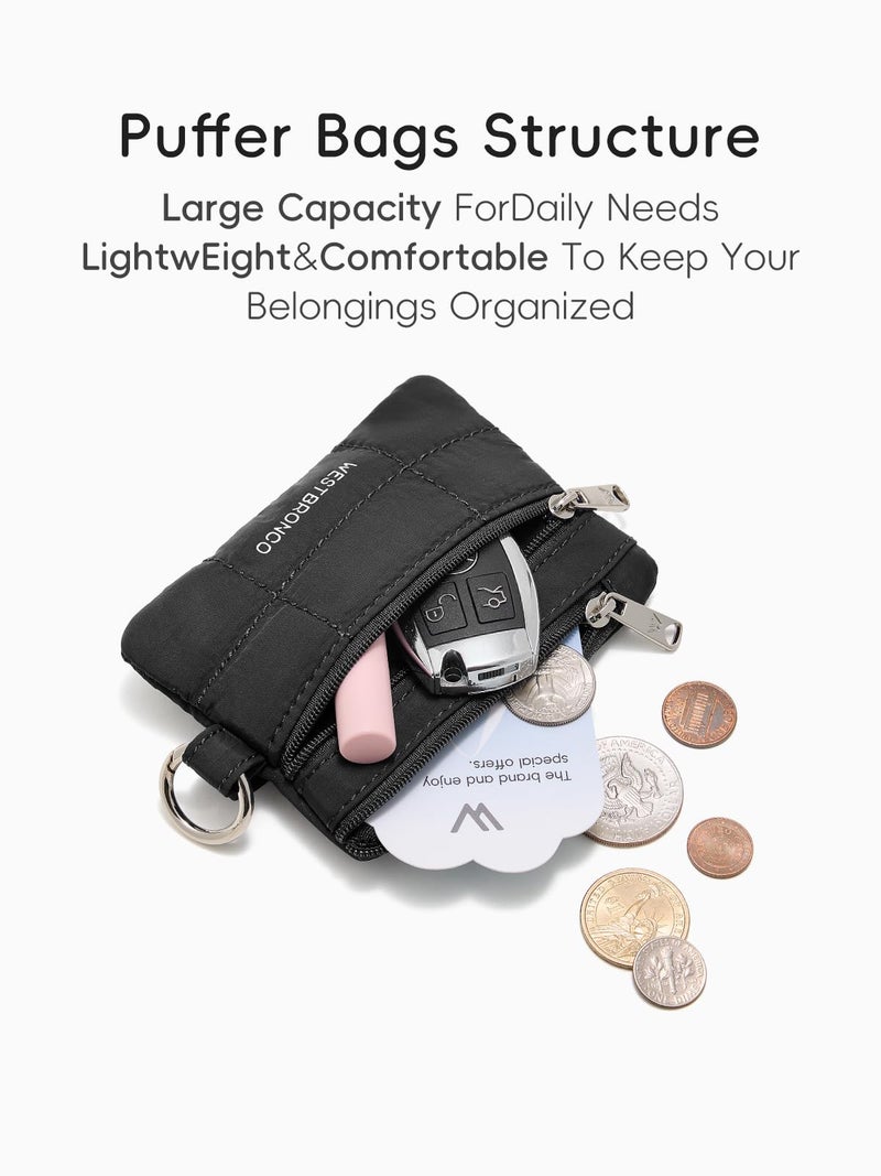 WESTBRONCO Small Puffer Lanyard Wallet with ID Window, Minimalist RFID Nylon Coin Pouch with 2 Zipper Pockets, Neck Badge Wallet, Waterproof Card Holder Wallet for Cards, Cash, Travel, Women, Men - Image 5