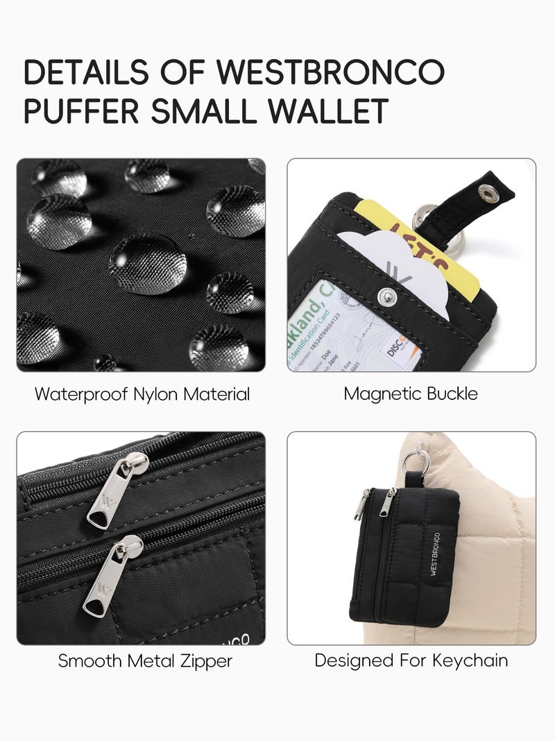 WESTBRONCO Small Puffer Lanyard Wallet with ID Window, Minimalist RFID Nylon Coin Pouch with 2 Zipper Pockets, Neck Badge Wallet, Waterproof Card Holder Wallet for Cards, Cash, Travel, Women, Men - Image 4