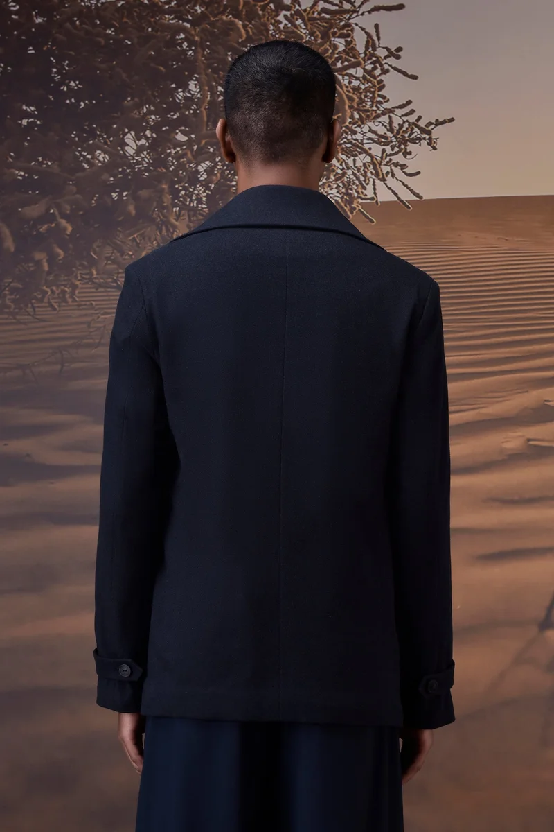 Genes Lecoanet Hemant  Tailored Navy Peacoat in Soft Poly Felt for Men | Best Price UAE