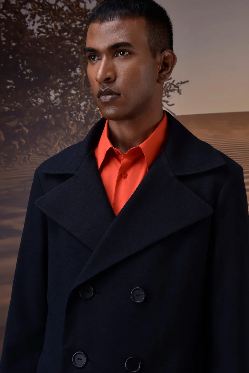 Genes Lecoanet Hemant  Tailored Navy Peacoat in Soft Poly Felt for Men | Best Price UAE