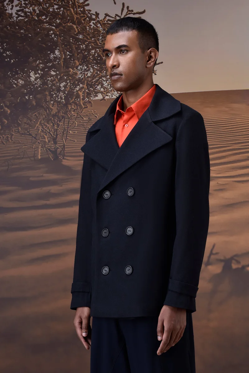 Genes Lecoanet Hemant Tailored Navy Peacoat in Soft Poly Felt