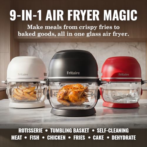 Fritaire Non Toxic Air Fryer™ Pro | 9-in-1 Glass Air Fryer | Self-Cleaning | 5 Quart | Rotisserie and Tumbler | 400F Vortex For Even Cooking, BPA-Free Teflon Free, Recrisp, Roast, Bake, Black - Image 2
