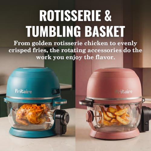 Fritaire Non Toxic Air Fryer™ Pro | 9-in-1 Glass Air Fryer | Self-Cleaning | 5 Quart | Rotisserie and Tumbler | 400F Vortex For Even Cooking, BPA-Free Teflon Free, Recrisp, Roast, Bake, Black - Image 3