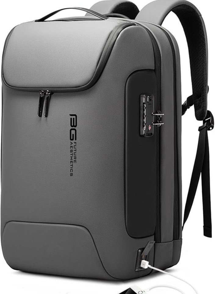 BANGE BANGE Anti Theft Backpack with USB charging Port,Lightweight Business Backpack for Men and Women   Grey(3 pocket for travel)  - Image 1
