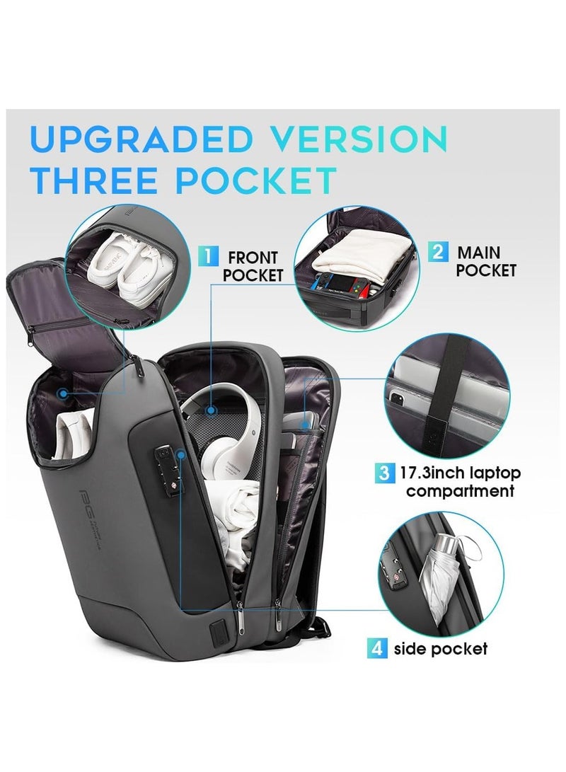 BANGE BANGE Anti Theft Backpack with USB charging Port,Lightweight Business Backpack for Men and Women   Grey(3 pocket for travel)  - Image 2