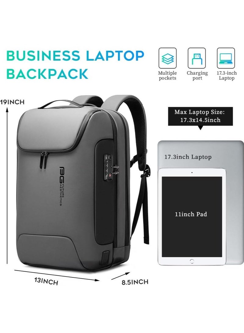 BANGE BANGE Anti Theft Backpack with USB charging Port,Lightweight Business Backpack for Men and Women   Grey(3 pocket for travel)  - Image 4