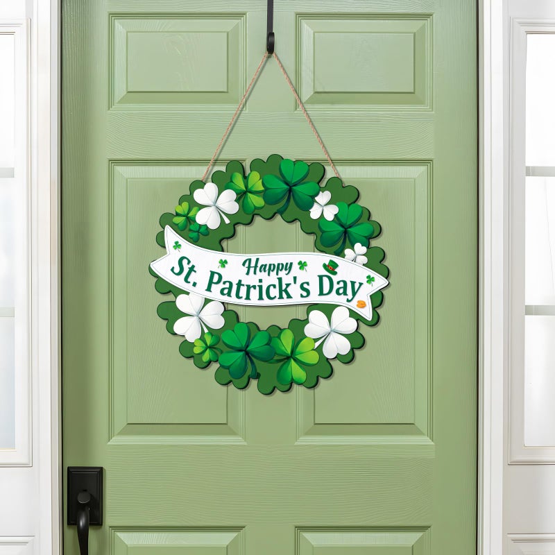 luck sea St Patrickâ€™s Day Decorations Shamrock Wreaths for Front Door Decor - Welcome Foldable Sign with Magnetic for Irish March Home Wall Porch - Image 2