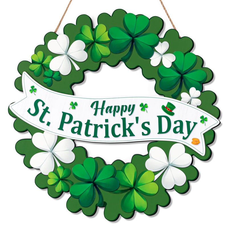 luck sea St Patrickâ€™s Day Decorations Shamrock Wreaths for Front Door Decor - Welcome Foldable Sign with Magnetic for Irish March Home Wall Porch - Image 1