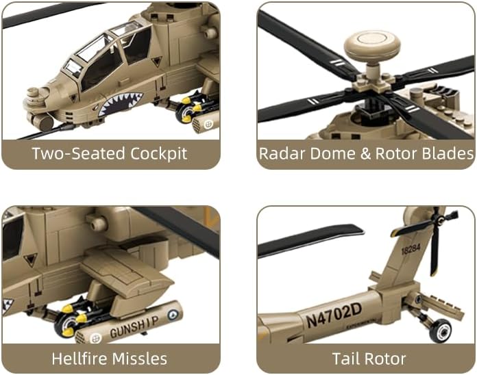 Apostrophe Games AH-64 Apache Helicopter Building Block Set – 259 Pieces - Ages 10+ - Image 4