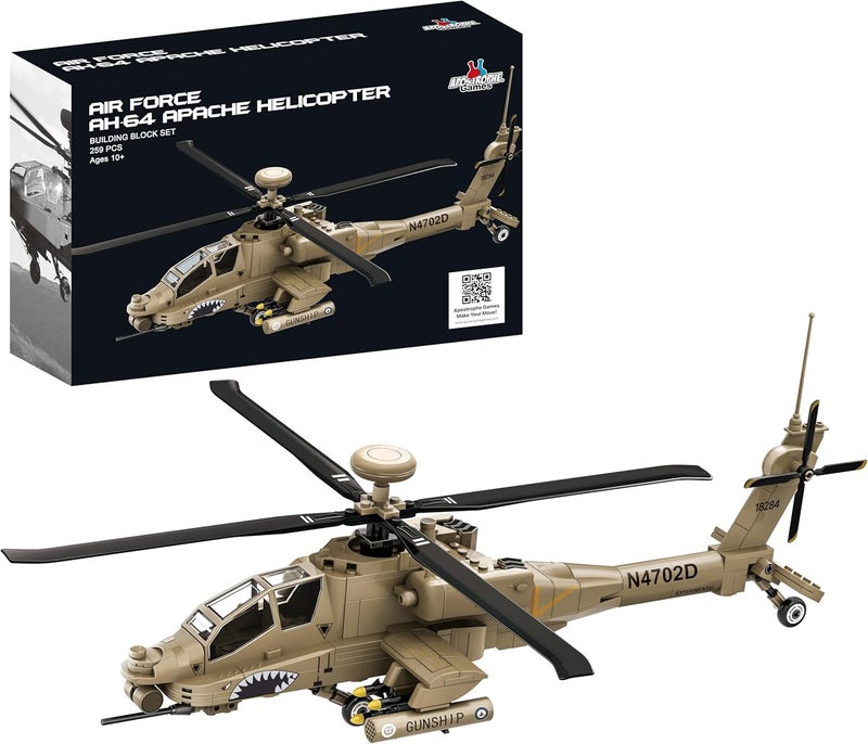 Apostrophe Games AH-64 Apache Helicopter Building Block Set – 259 Pieces - Ages 10+ - Image 1