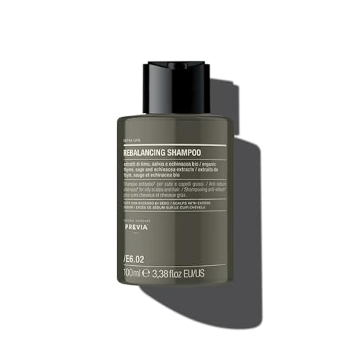 PREVIA Extralife Rebalancing Shampoo | Anti-Sebum Formula for Oily Hair and Scalp | Organic Ingredients | Vegan and Cruelty-Free | Dermatologically Tested | 3.38 oz - Image 1