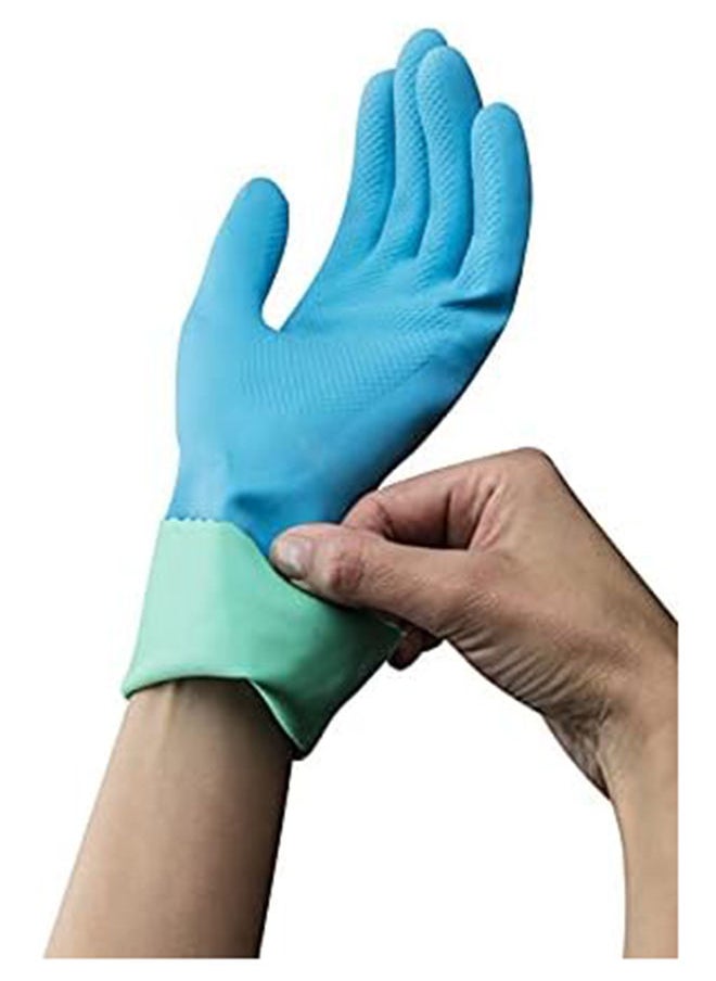 Vileda Vileda Comfort Extra Reusable Rubber Gloves L, Latex,  Absorbent Interior, Protects Your Skin, Blue & Green, Large Size (1 Pair Per Pack)  - Image 3