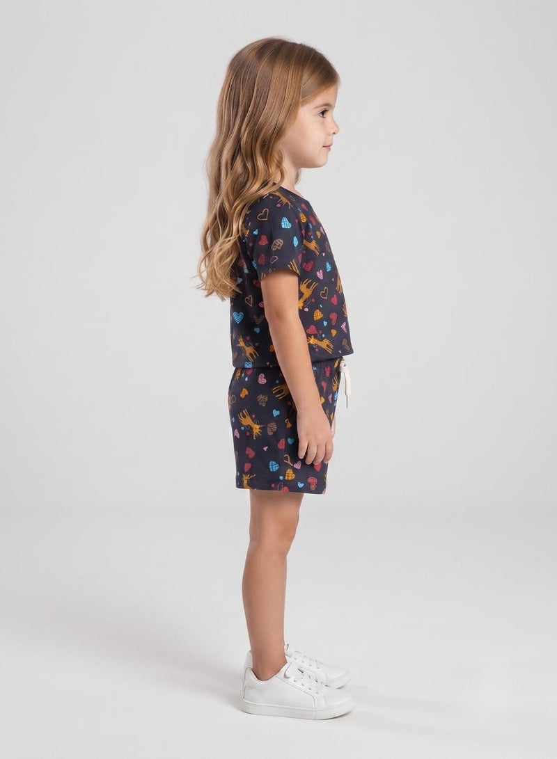 babyqlo Girls Navy Heart and Giraffe Print Co-ord Set - Image 4