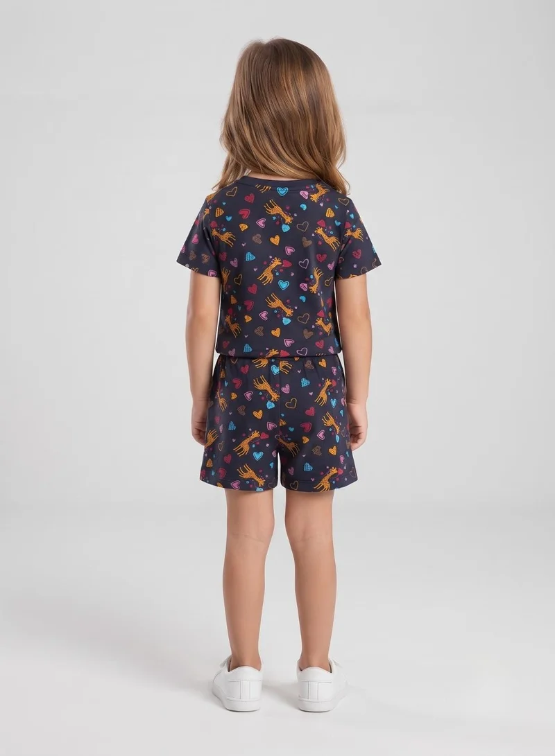 بيبي كلو Girls Navy Heart and Giraffe Print Co-ord Set