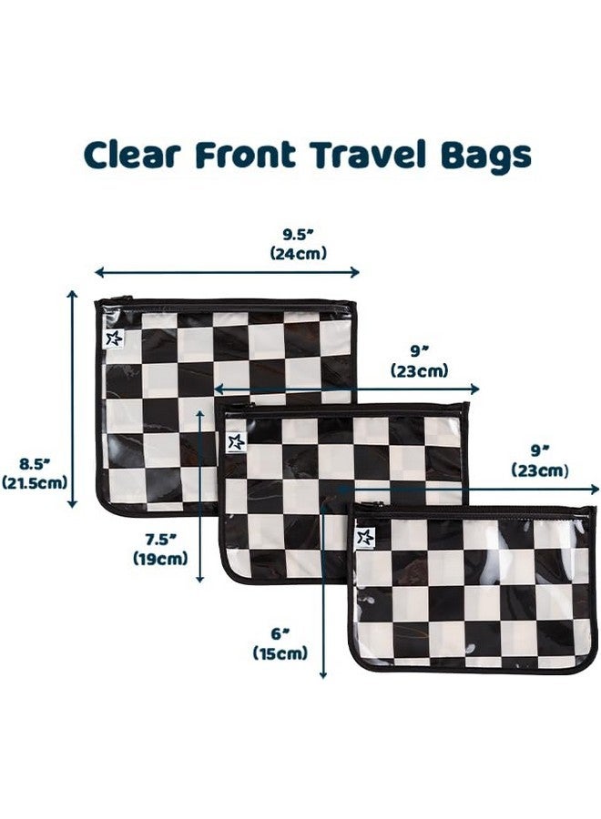 Tiny Twinkle Mess-Proof Travel Bags, Airline Compliant, Zipper Closure, Clear Front Pouch, Diaper Bag Packing, Toiletry Or Cosmetics Organizer 3 Pack Set (Black Checkers)  - Image 2