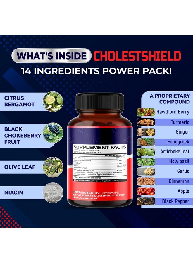 AUMETO CholestShield with Citrus Bergamot, Black Chokeberry Fruit, Hawthorn Berry - Advanced 14-in-1 Formula for Healthy HDL-LDL Levels* - Made in The USA (90 Count (Pack of 1)) - Image 3