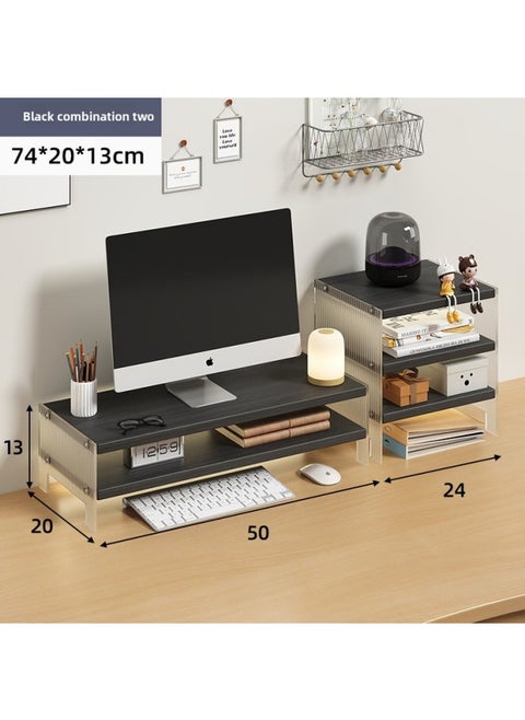 Station Computer Rack Laptop Portable Computer Bracket Desktop Display Pad High Storage Rack Storage Rack-Color:Combination-Storage Cabinet Suspension Acrylic-Black [Double Layer]]